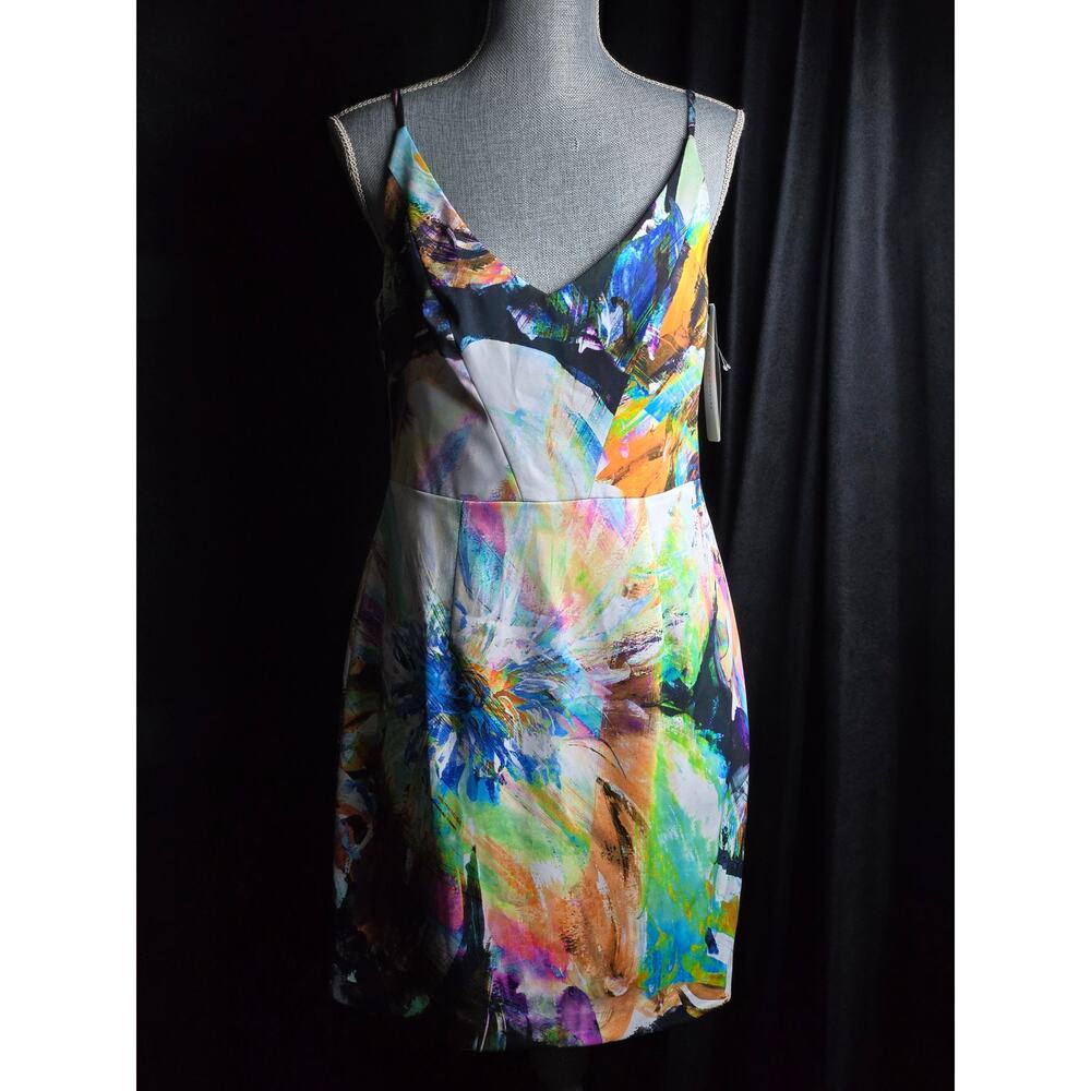 Black Halo Multicolor Abstract Floral Print Mini Dress, SZ 10, NWT